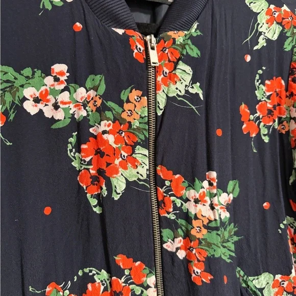 Zara Basic Navy Floral Bomber Jacket- medium - Picture 5 of 16